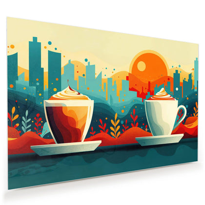 Wandbild mit dem Motiv Kaffee mit Stadtblick