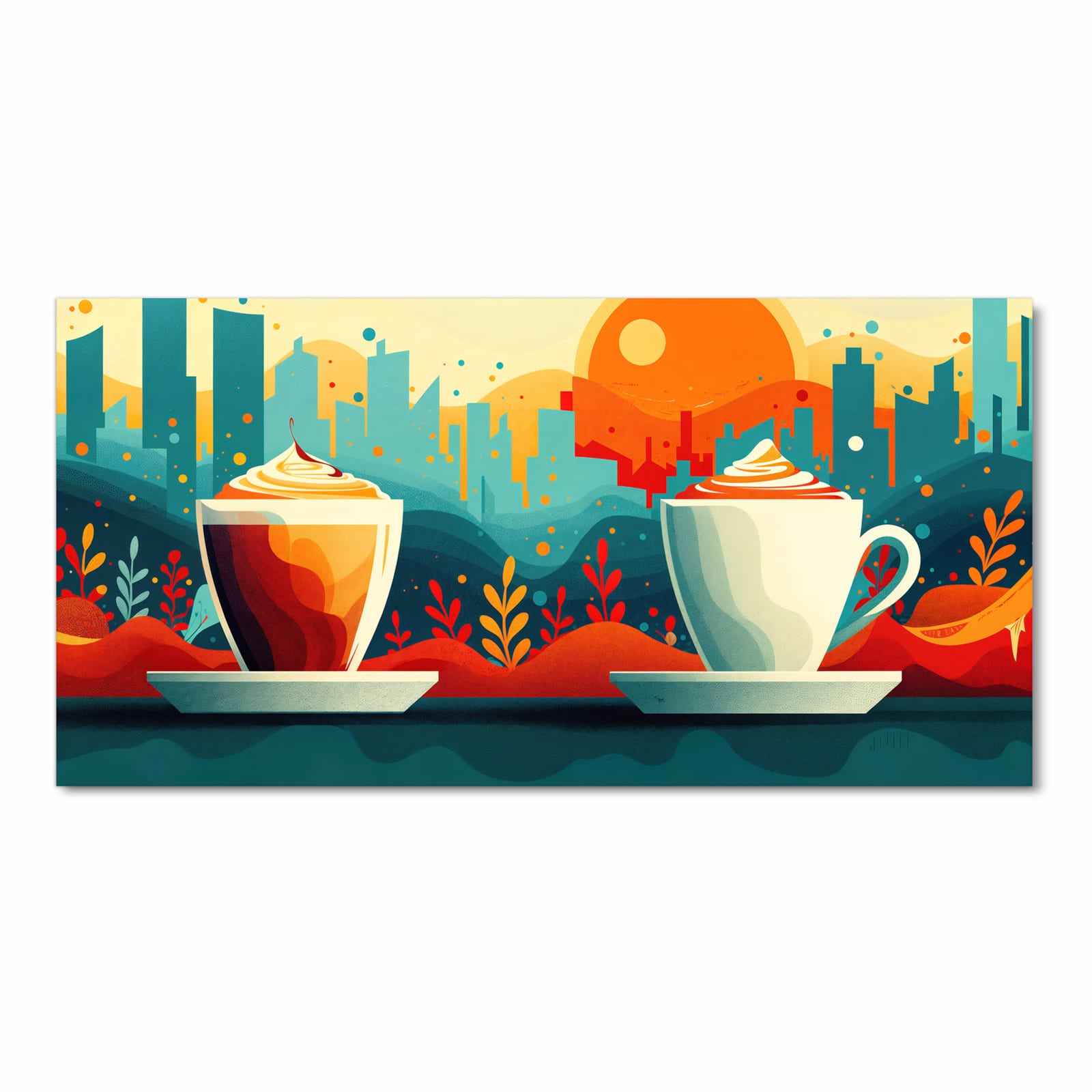 Abriebfester Bodenläufer Teppich mit Motiv Kaffee Am Abend in Frontansicht