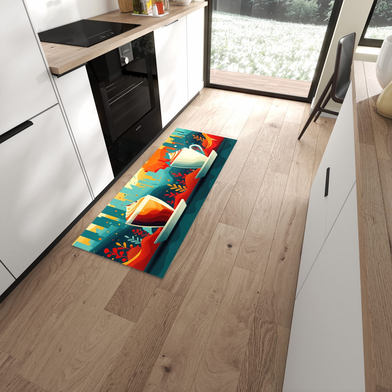 Zeitsparender moderner Küchenläufer mit Motiv Kaffee Am Abend in moderner Küche #grösse_60 x 150 cm