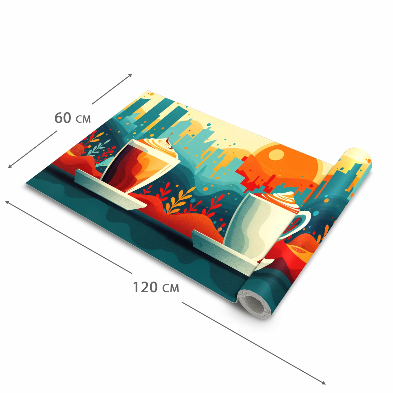 Fleckenresistenter waschbarer Teppich Küche mit Motiv Kaffee Am Abend in der Grösse 60x90 cm