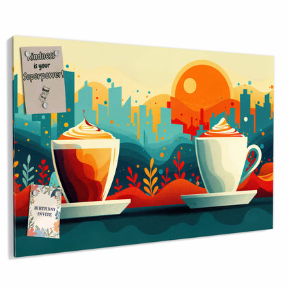 Metall Magnettafel mit dem Motiv Kaffee mit Stadtblick