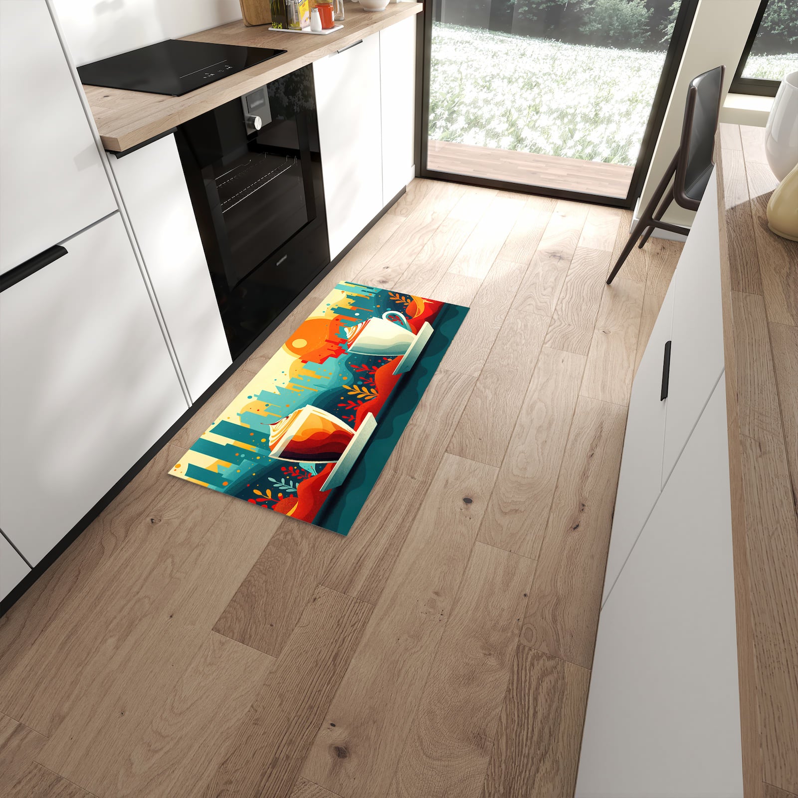 Waschbarer Küchenläufer mit Motiv Kaffee Am Abend in moderner Küche für sichere Aufbewahrung #grösse_60 x 120 cm