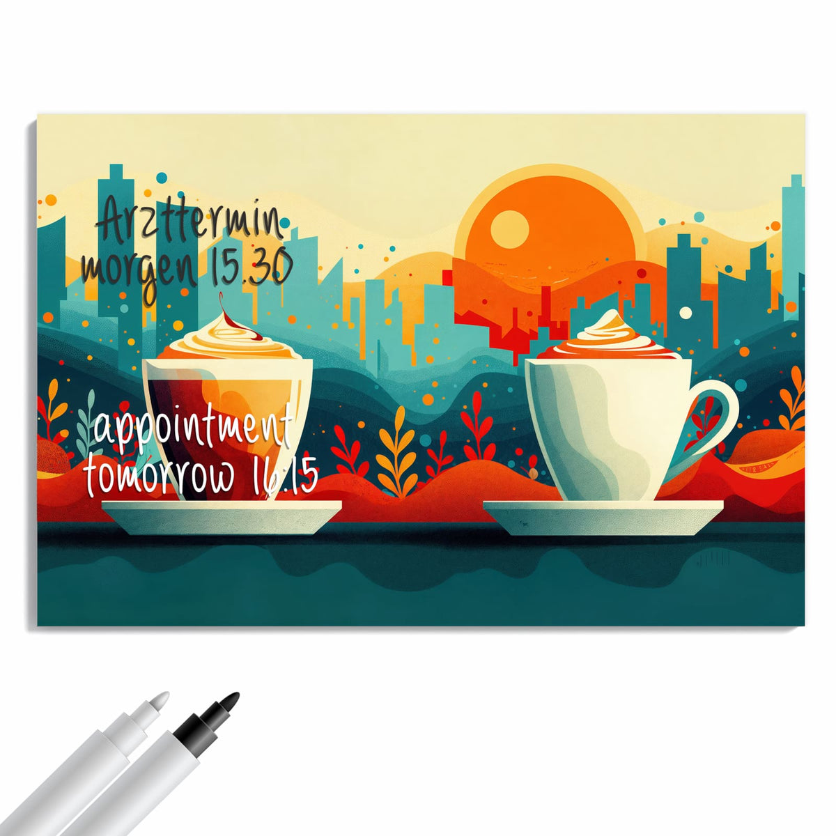 Beschreiben, abwischen, anheften – Metall Magnettafel - Kaffee mit Stadtblick