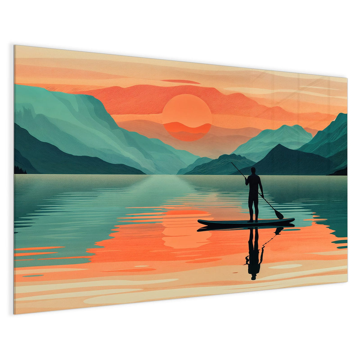 4 mm Glas statt lackiertem Blech – Magnettafel - Paddler im Abendrot