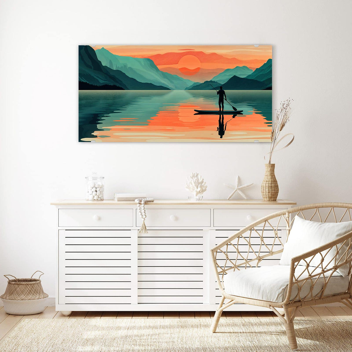 Echtglas, 4 mm – kein Acryl, keine Folie – Wandbild - Paddler im Abendrot - Querformat