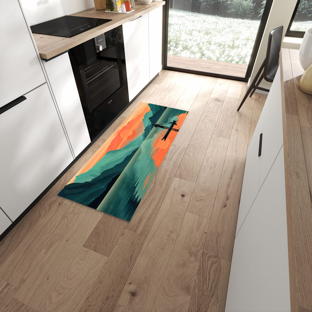 Rutschfester Küchenteppich mit Motiv Sonnenuntergang Paddler für angenehmes Stehen in moderner Küche #grösse_60 x 150 cm
