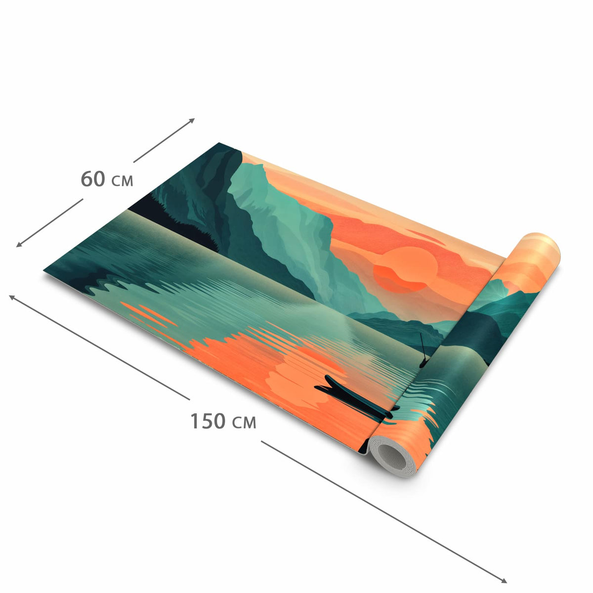 Bodenschonender Küchenteppich mit Motiv Sonnenuntergang Paddler in der Größe 60x90 cm