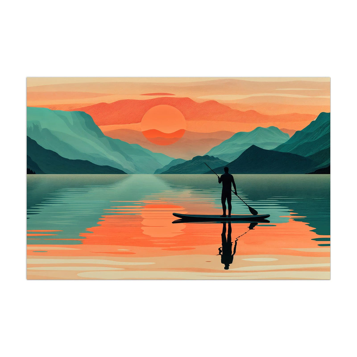 Küchenrückwand aus Glas Paddler im Abendrot im Hochformat, Motiv bildfüllend von vorn