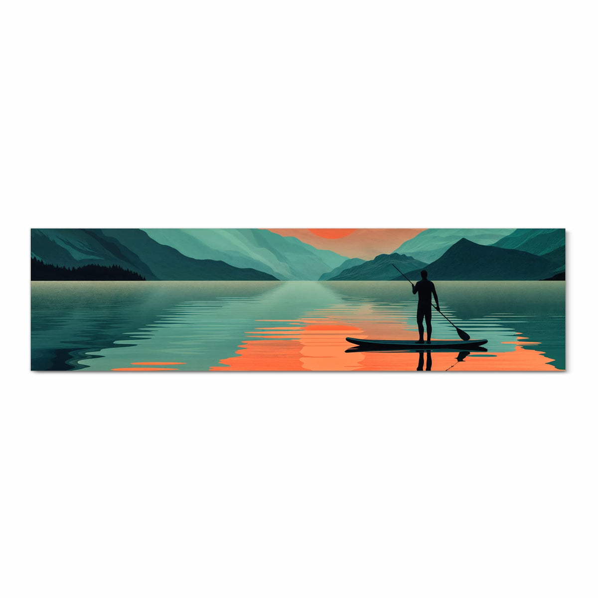 Zeitsparender rutschfester Küchenteppich mit Motiv Sonnenuntergang Paddler in Frontansicht