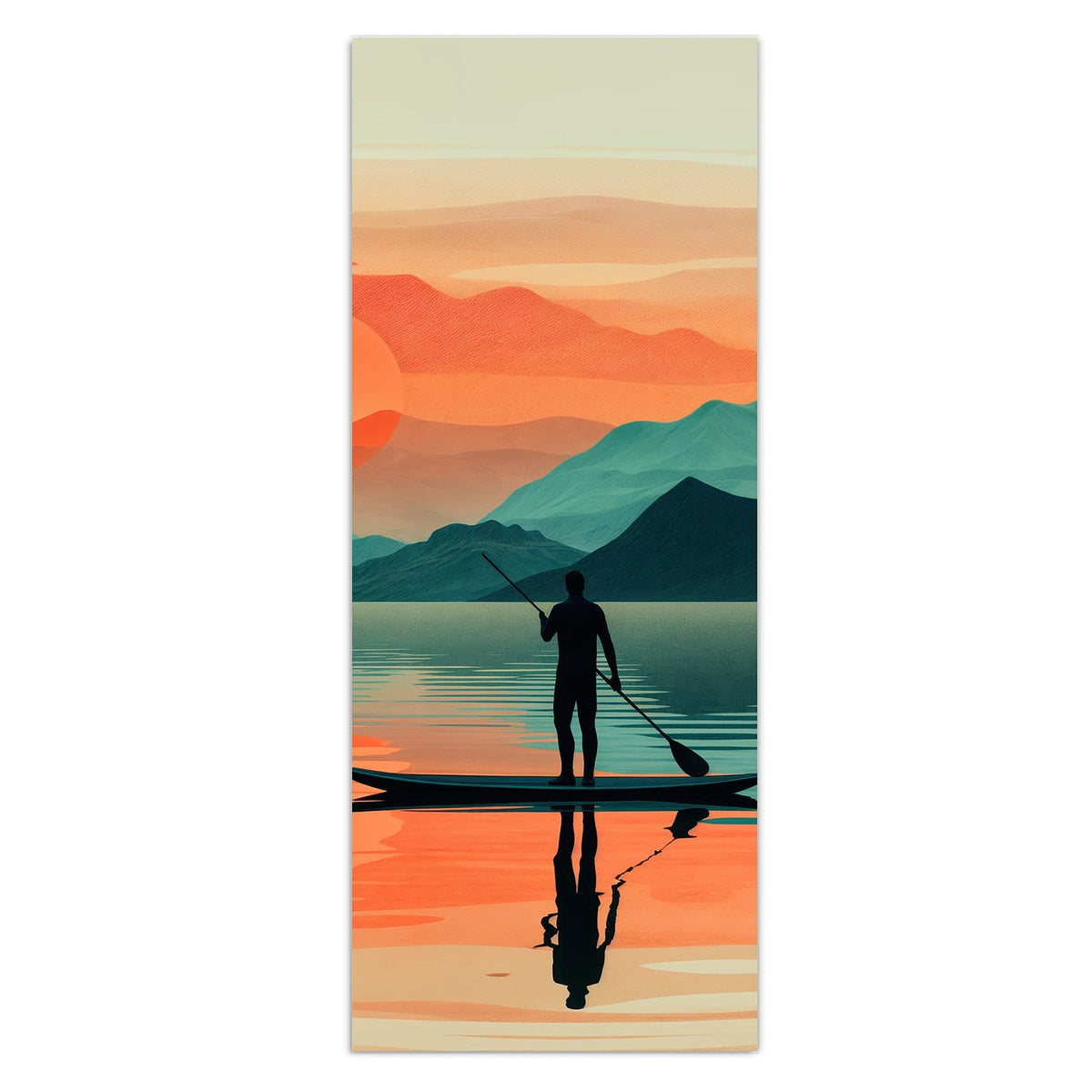Wandbild - Paddler im Abendrot - Hochformat – SUP-Paddler im Sonnenuntergang