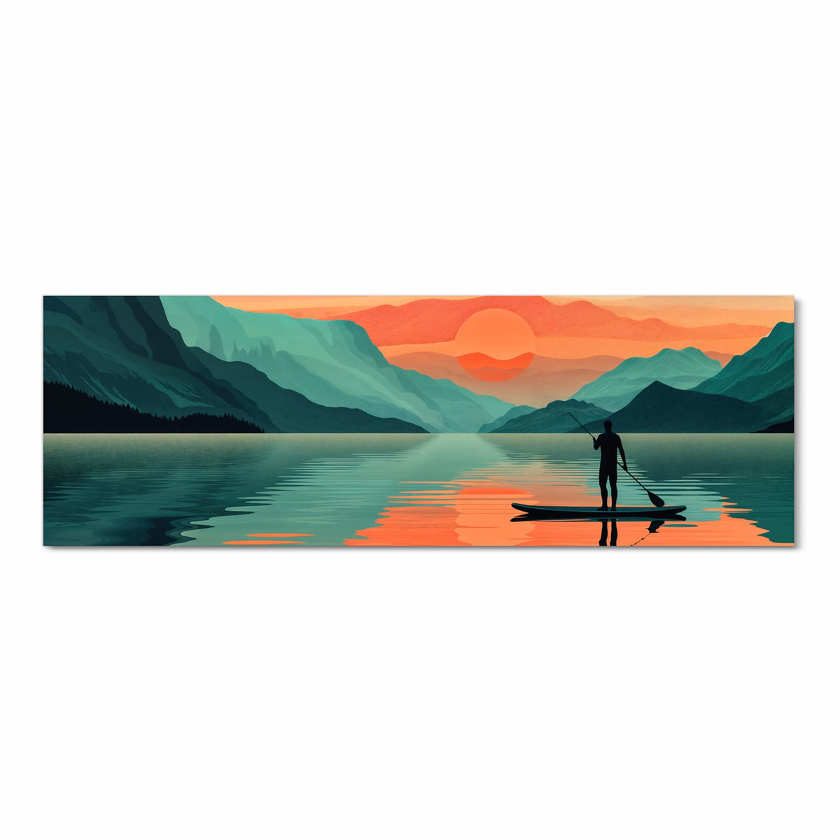 Feuchtigkeitsresistenter Läufer für Eingangsbereich mit Motiv Sonnenuntergang Paddler in Frontansicht