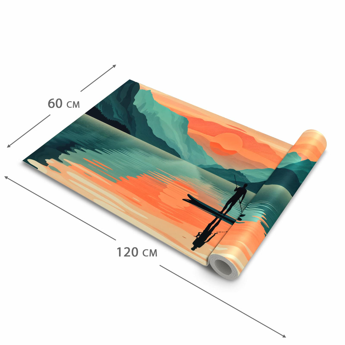 Feuchtigkeitsresistenter Küchenteppich mit Motiv Sonnenuntergang Paddler in der Grösse 60x90 cm