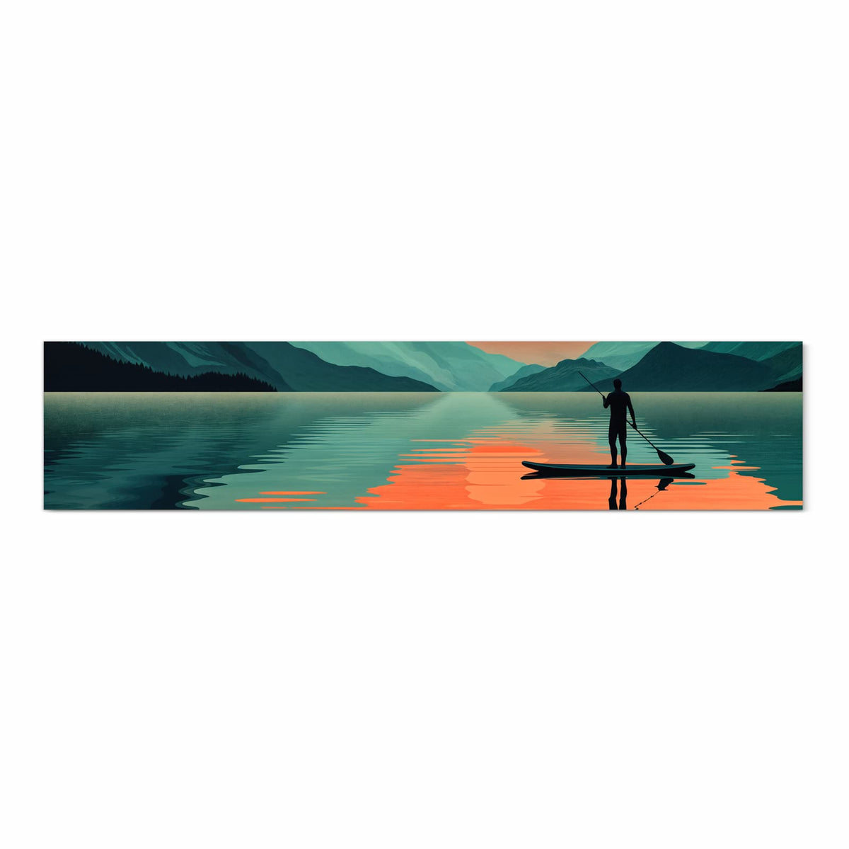 Dünner Küchenteppich mit Motiv Sonnenuntergang Paddler in Frontansicht für Ordnung & Übersicht