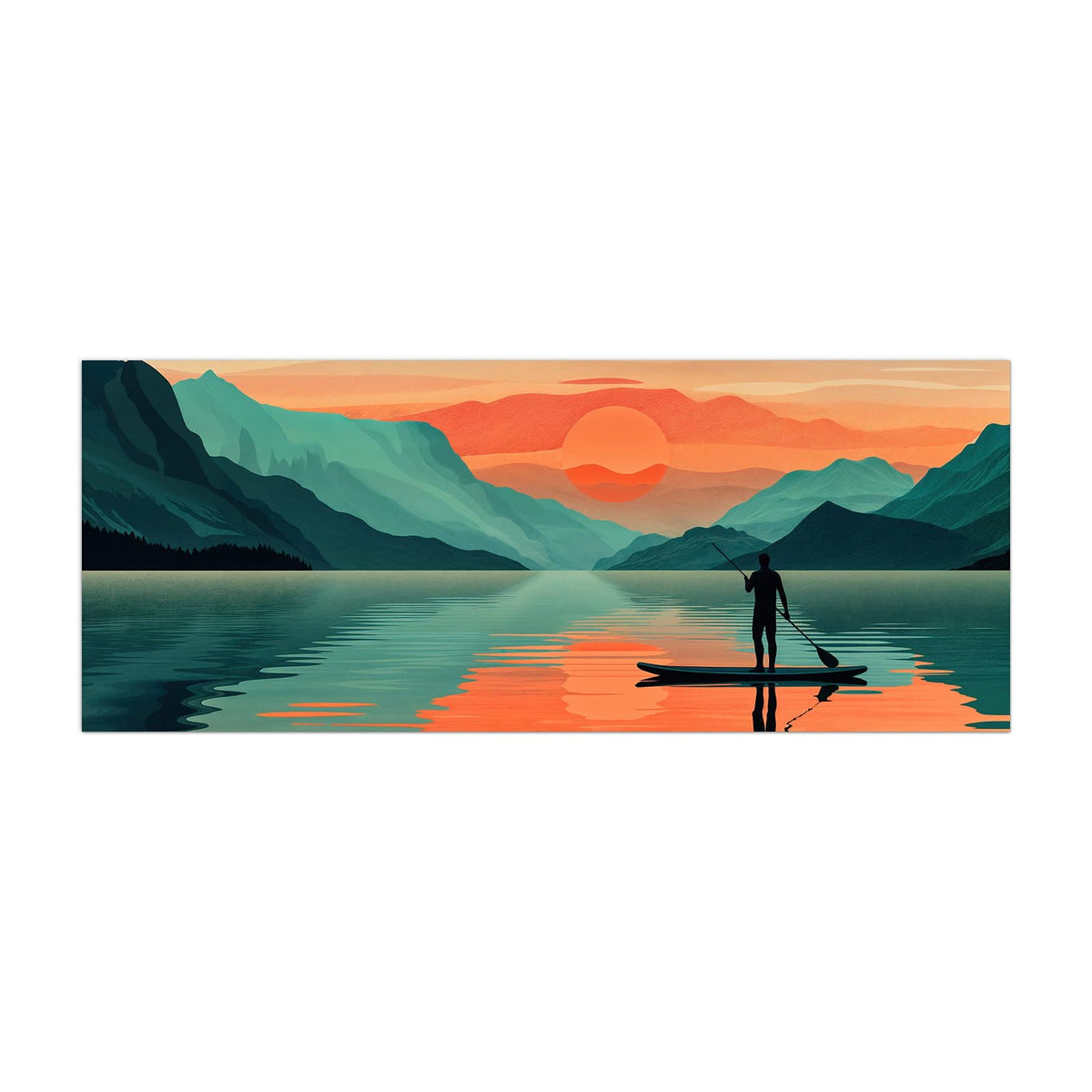 Küchenrückwand aus Glas Paddler im Abendrot im Hochformat, Motiv bildfüllend von vorn