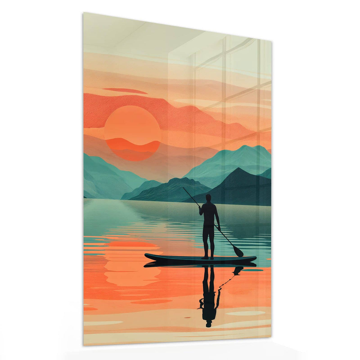 11 Größen – von 30 × 60 bis 60 × 150 cm – Wandbild - Paddler im Abendrot - Hochformat