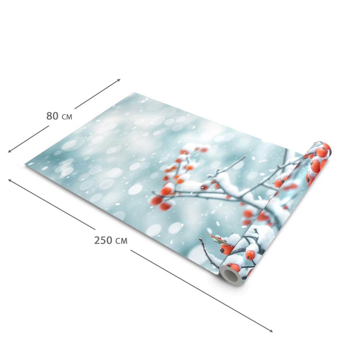 Hygienischer Küchenläufer nach Maß mit Motiv Beeren im Schnee in der Größe 60x300 cm