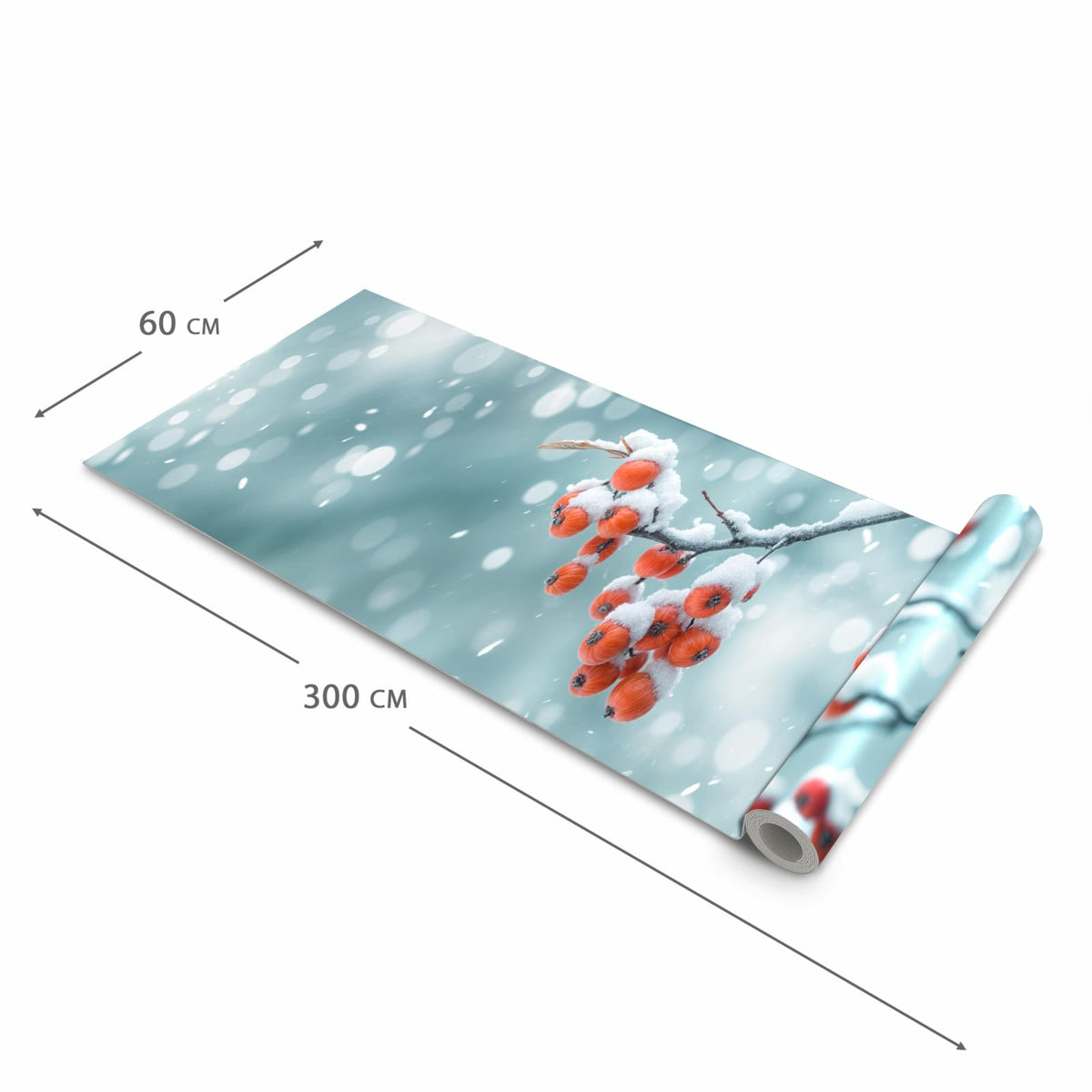 Rutschfester waschbarer Küchenläufer mit Motiv Beeren im Schnee in der Größe 60x300 cm