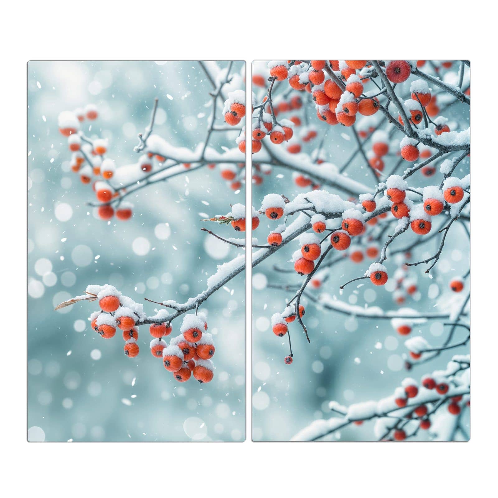 2-teilige Ceranfeldabdeckungen mit Beeren im Schnee-Motiv in der Frontansicht #grösse_2-Teilig (60x52cm)