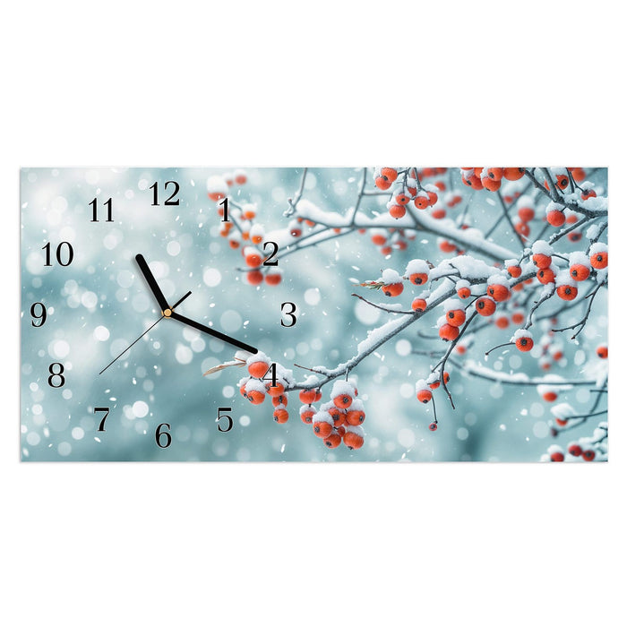 Wanduhr Beeren im Schnee aus Glas – Querformat 60 × 30 cm mit Ziffernblatt Klassisch