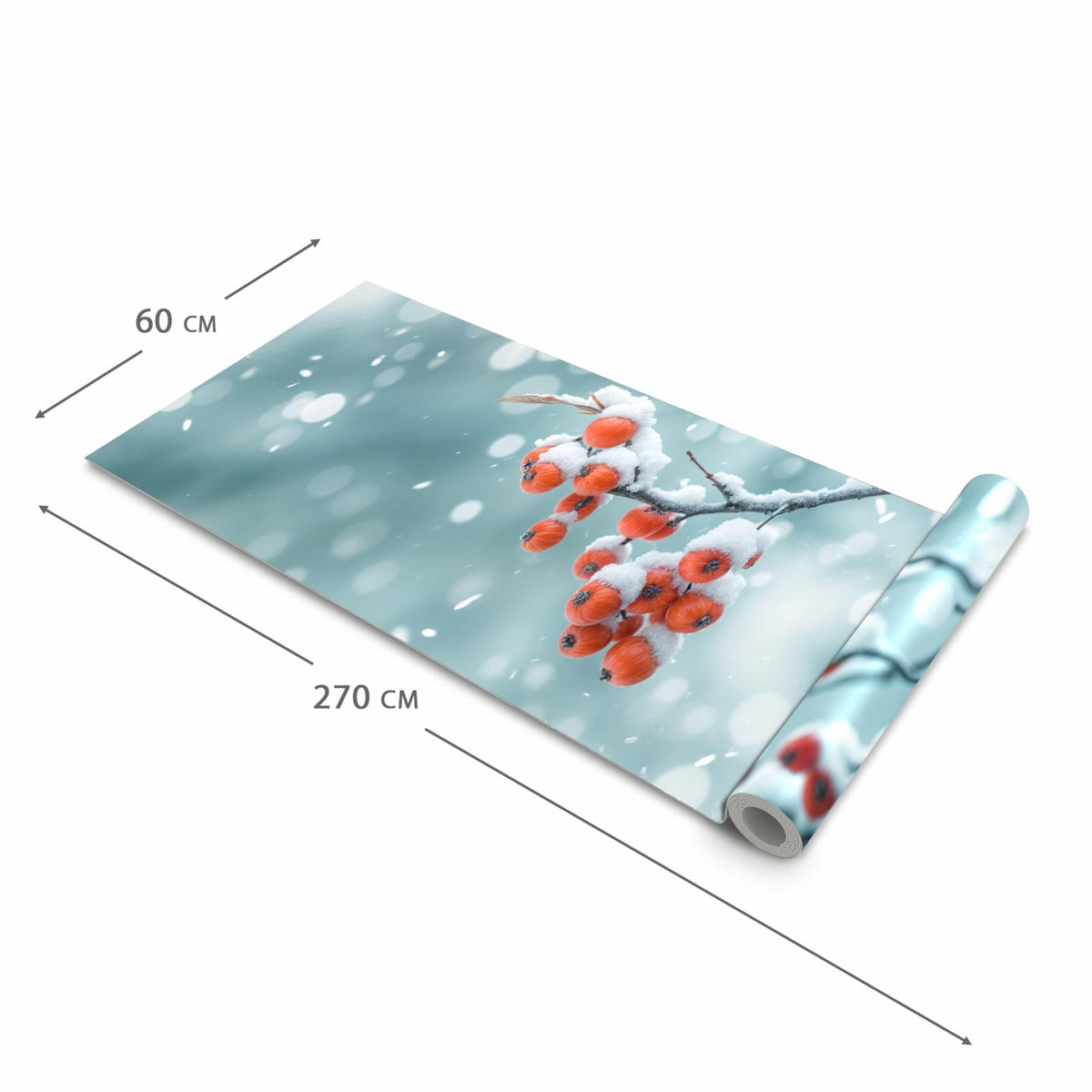 Komfortabler rutschfester Küchenläufer mit Motiv Beeren im Schnee in der Größe 60x300 cm