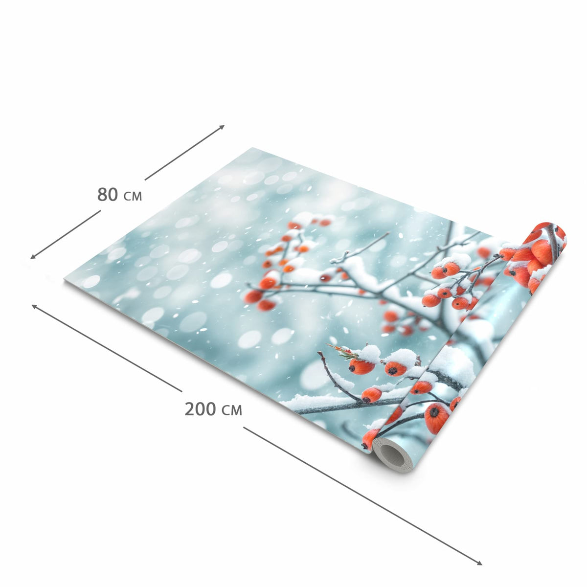 Moderner Küchenläufer mit Motiv Beeren im Schnee in der Grösse 60x300 cm - angenehme Haptik