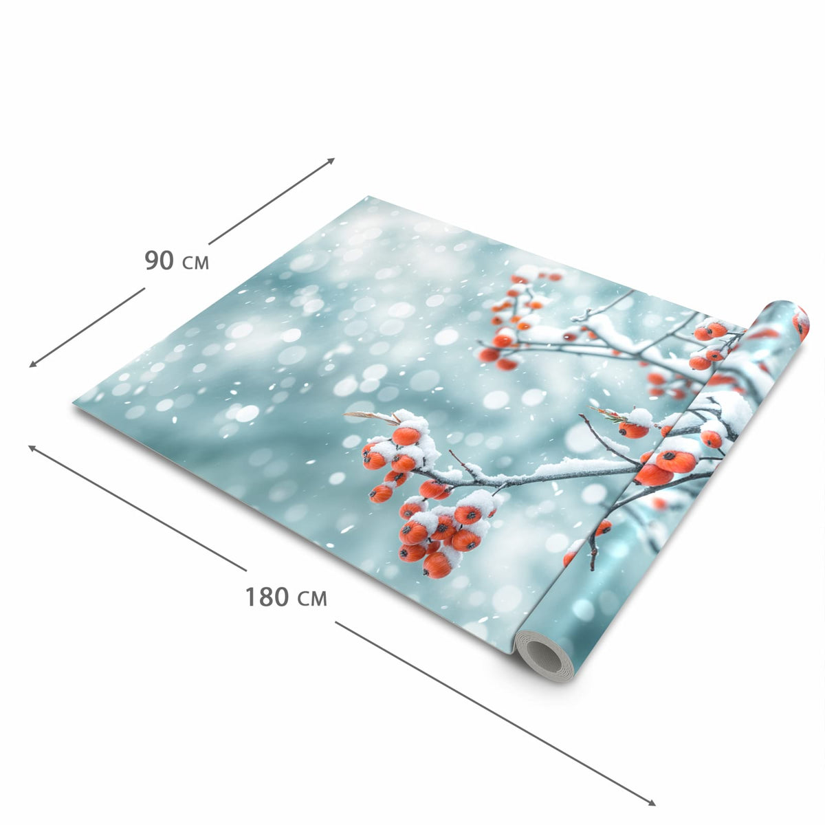 Langlebiger abwaschbarer Küchenläufer mit Motiv Beeren im Schnee in der Grösse 60x90 cm