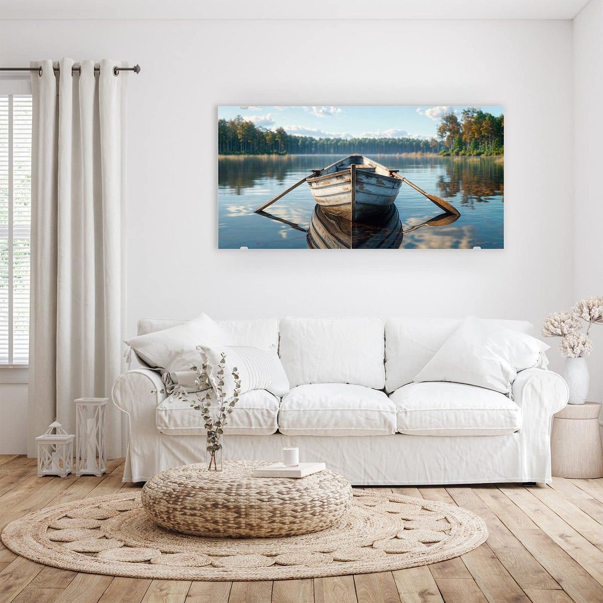 Aufhängung liegt bei – Motiv später wechselbar – Wandbild - Ruderboot am Waldsee - Querformat