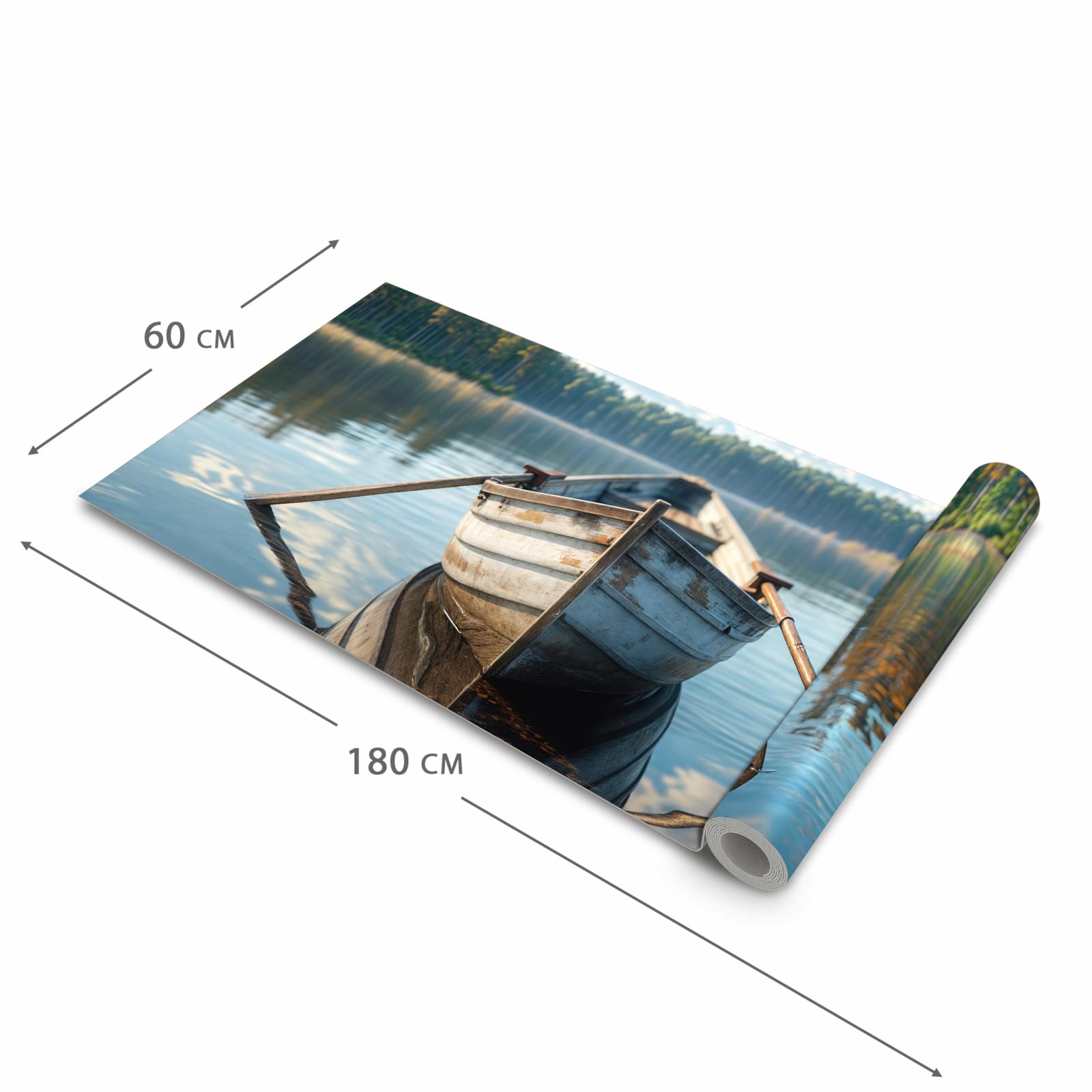 Farbbeständiger Küchenteppich mit Motiv Boot auf See in der Grösse 60x300 cm