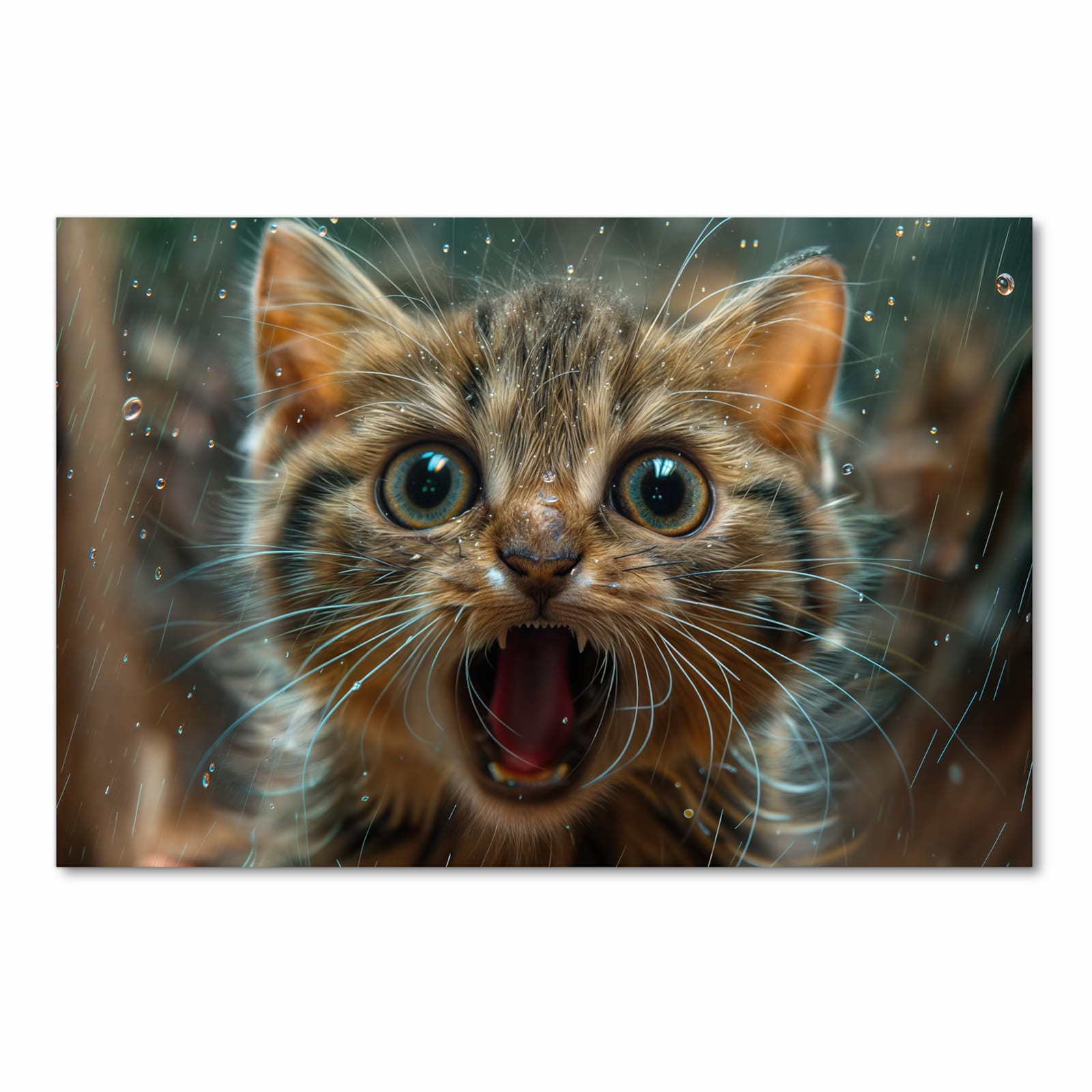 Pflegeleichter Küchenläufer mit Motiv Nasse Katze in Frontansicht