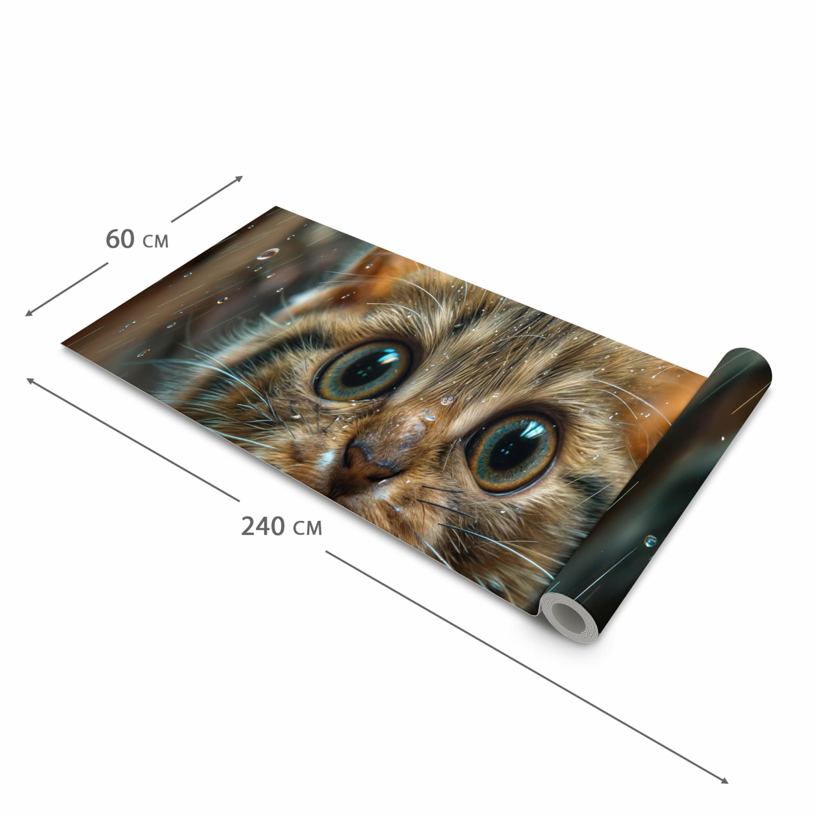 Rutschhemmender waschbarer Küchenläufer mit Motiv Nasse Katze in der Größe 60x270 cm