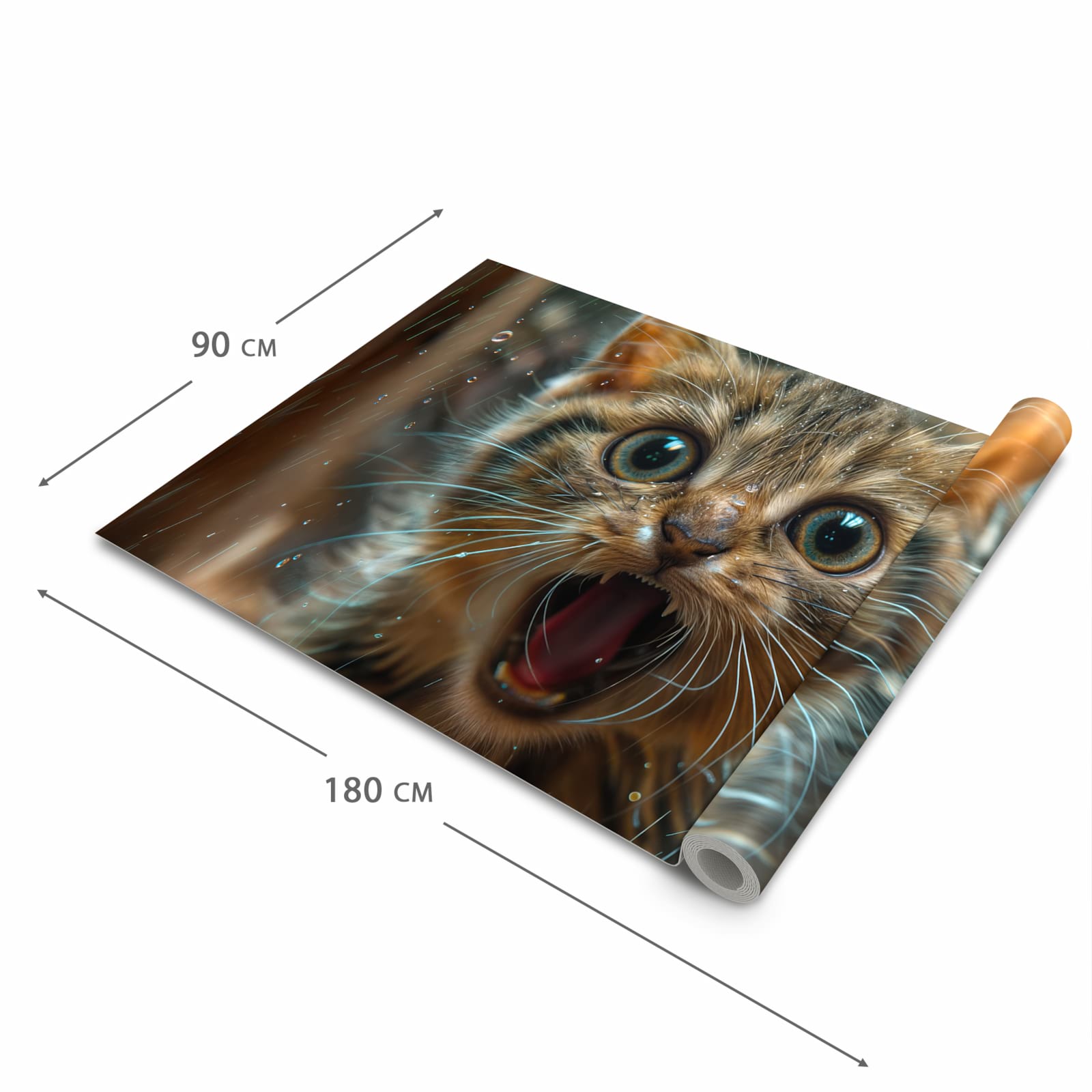 Feuchtigkeitsresistenter waschbarer Teppich Esstisch mit Motiv Nasse Katze in der Grösse 60x300 cm