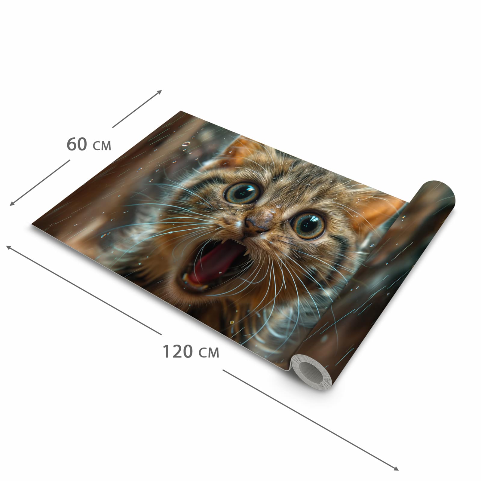 Flacher Küchenläufer mit Motiv Nasse Katze in der Grösse 60x270 cm