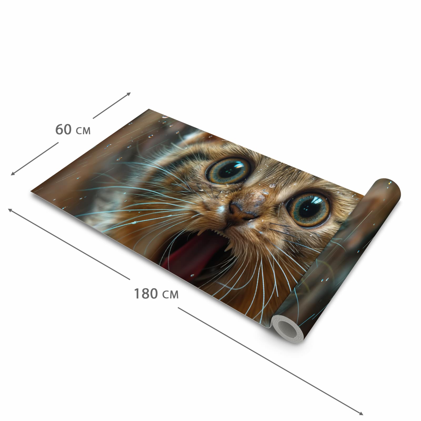 Komfortabler waschbarer Läufer für die Küche mit Motiv Nasse Katze in der Grösse 60x270 cm