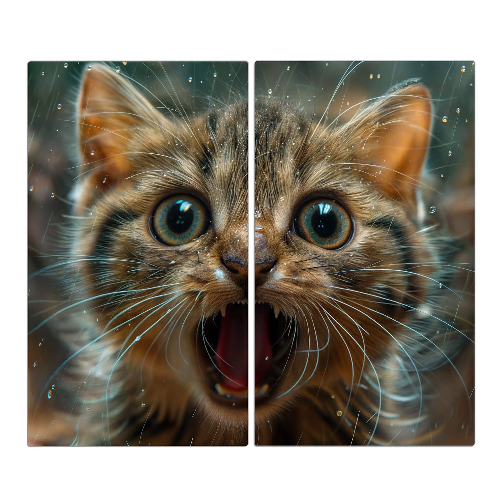 2-teilige Abdeckplatten für Herd mit Nasse Katze-Motiv in der Frontansicht