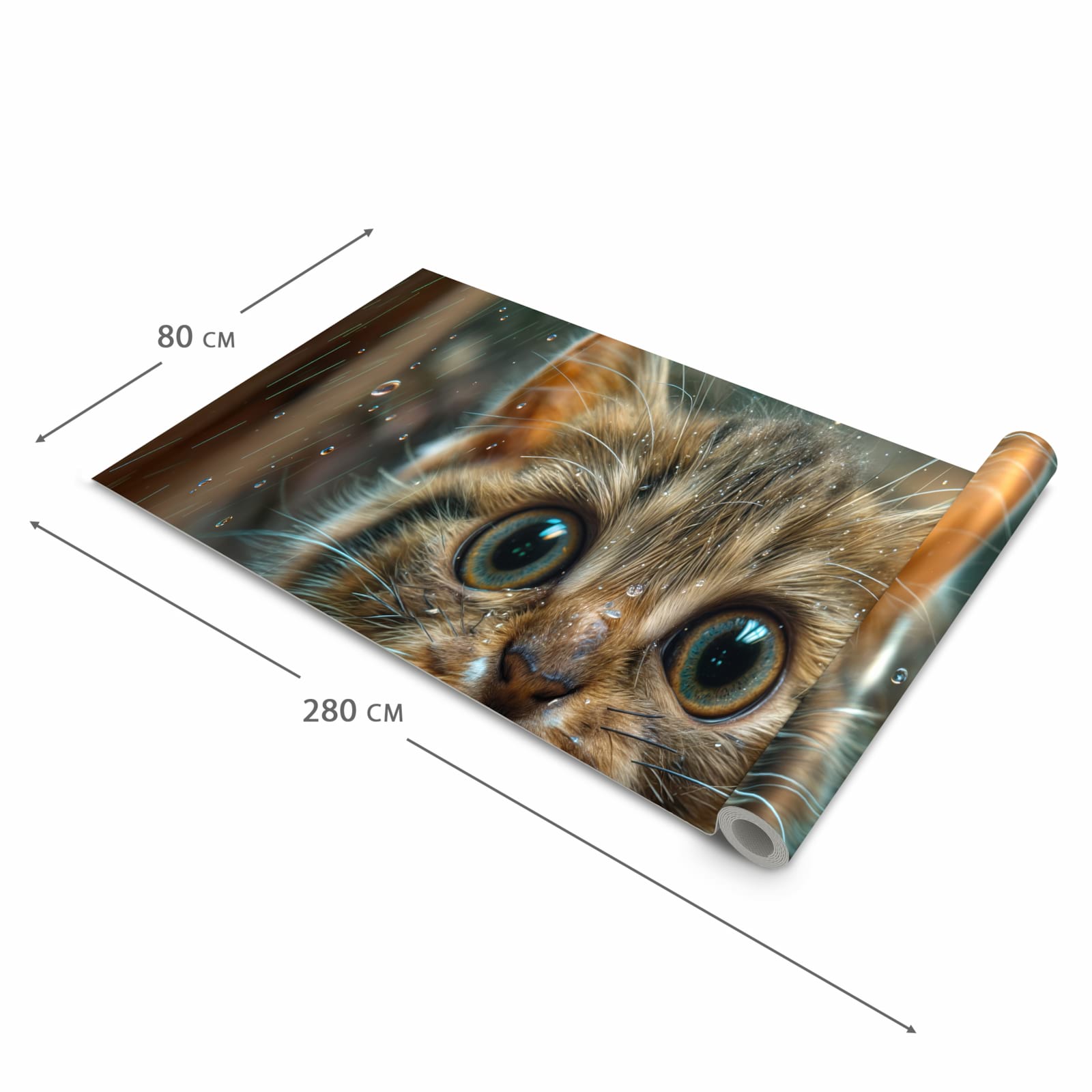 Langlebiger waschbarer Teppich mit Motiv Nasse Katze in der Grösse 60x300 cm