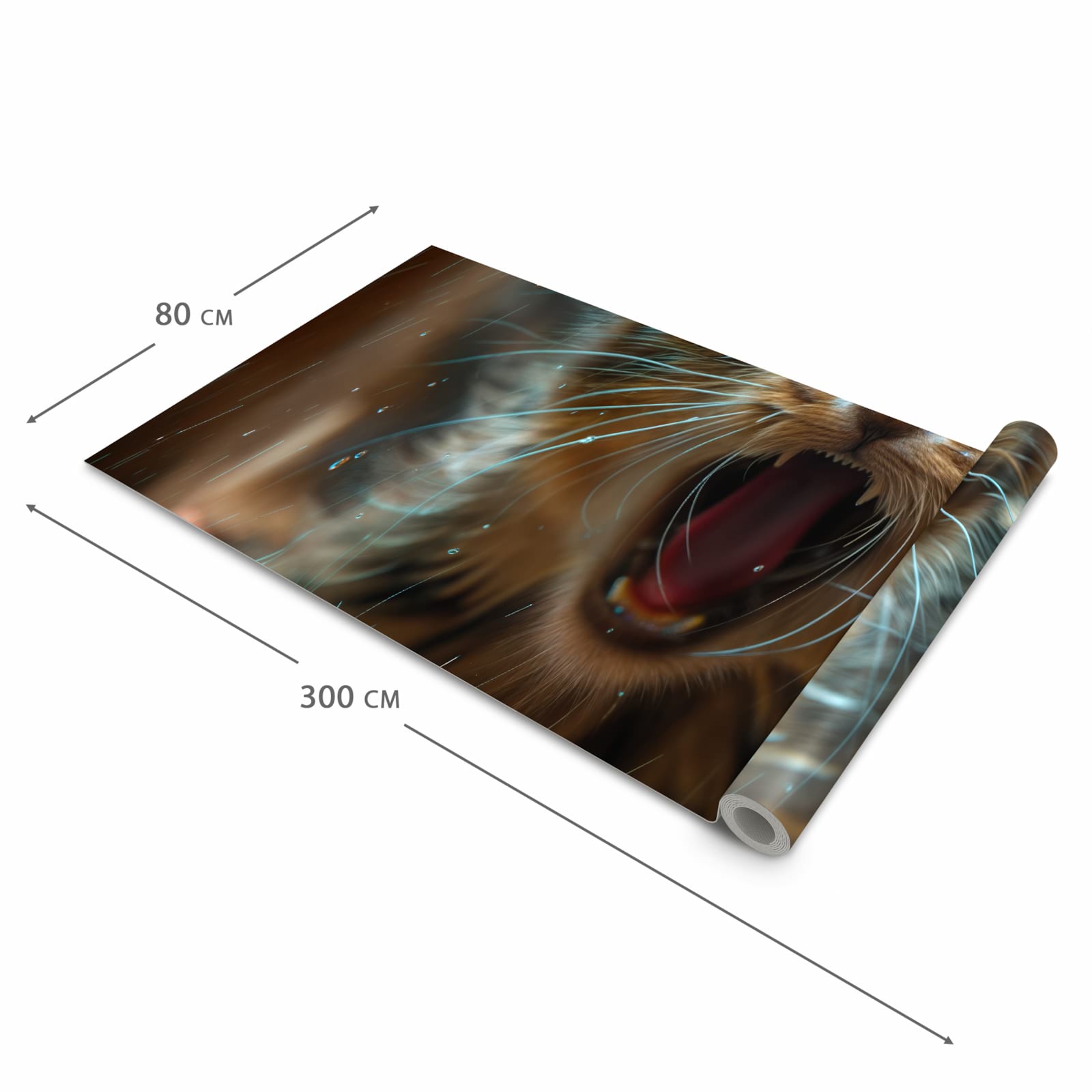 Rutschfester waschbarer Teppich fürs Esszimmer mit Motiv Nasse Katze in der Größe 60x300 cm