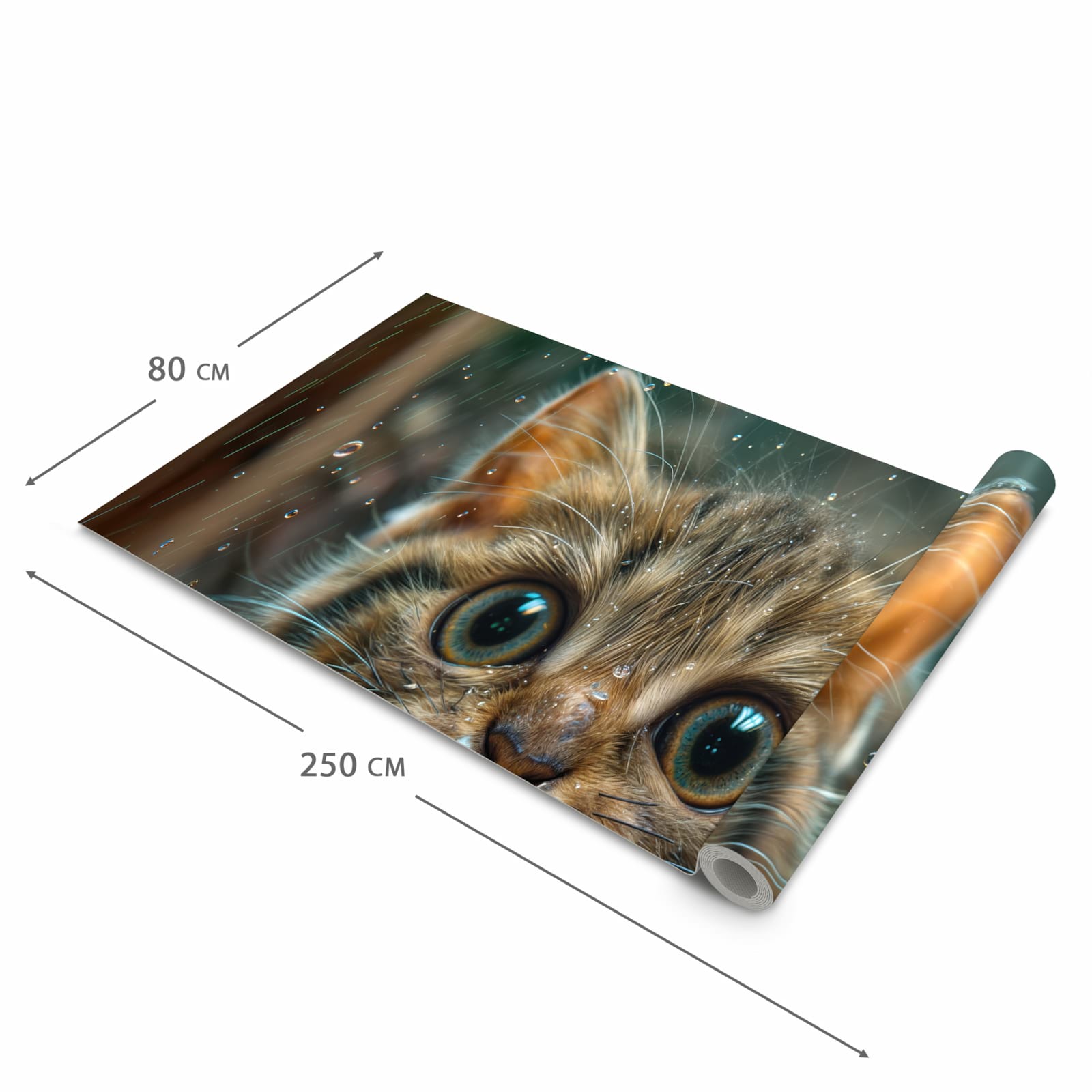 Waschbarer rutschfester Küchenteppich mit Motiv Nasse Katze in der Grösse 60x300 cm