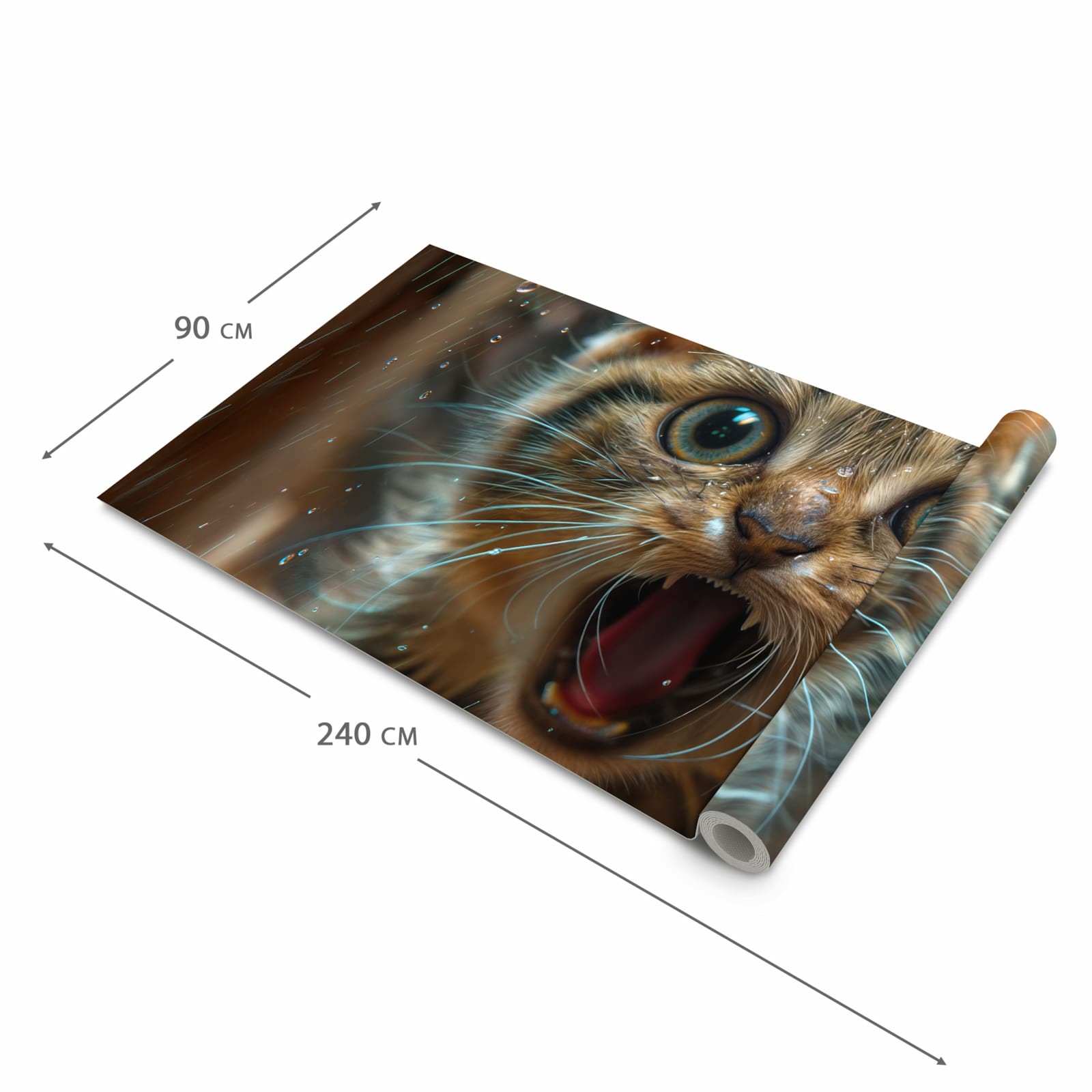 Rutschfester Küchenteppich mit Motiv Nasse Katze in der Größe 60x300 cm schützt den Boden