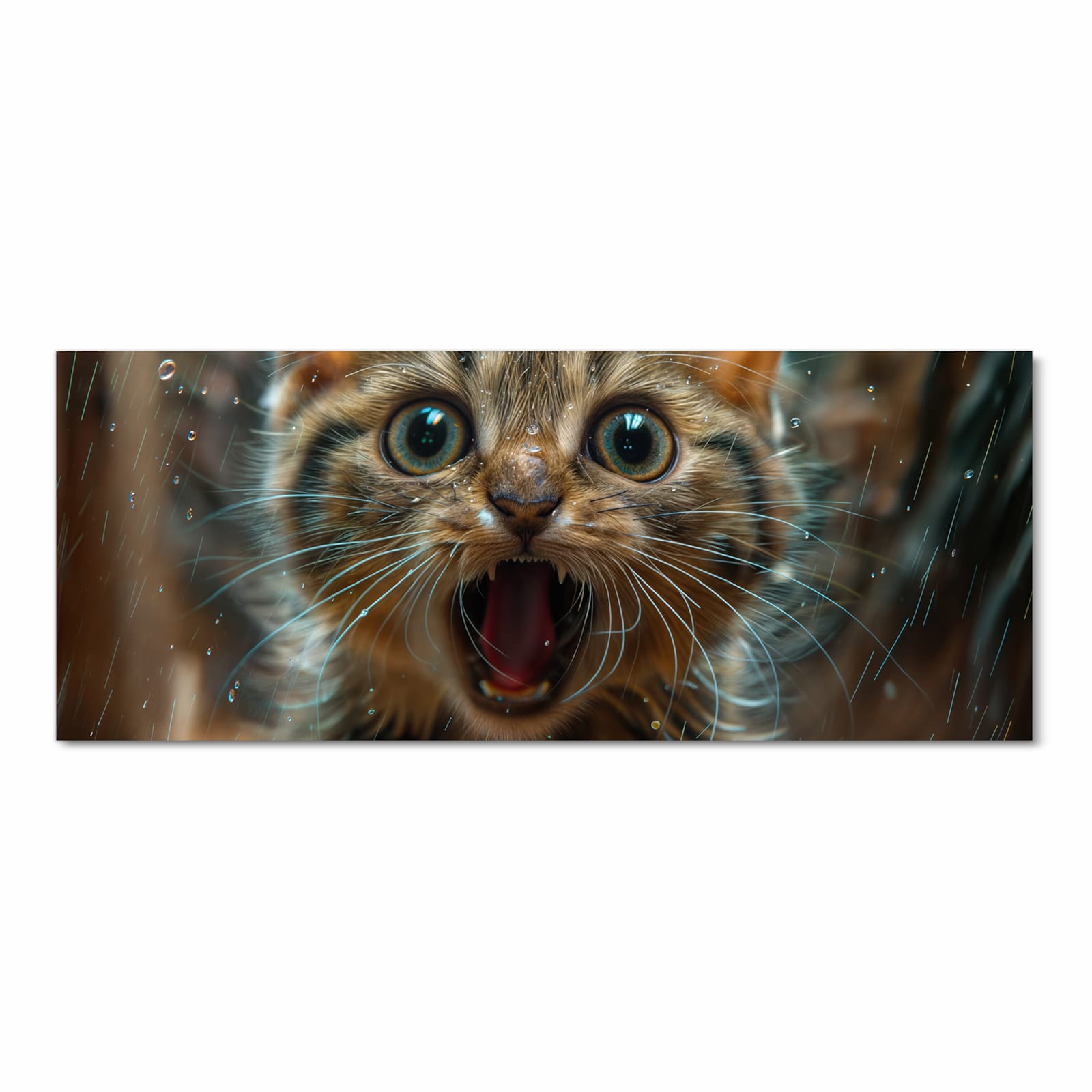 Langlebiger waschbarer Küchenteppich mit Motiv Nasse Katze in Frontansicht