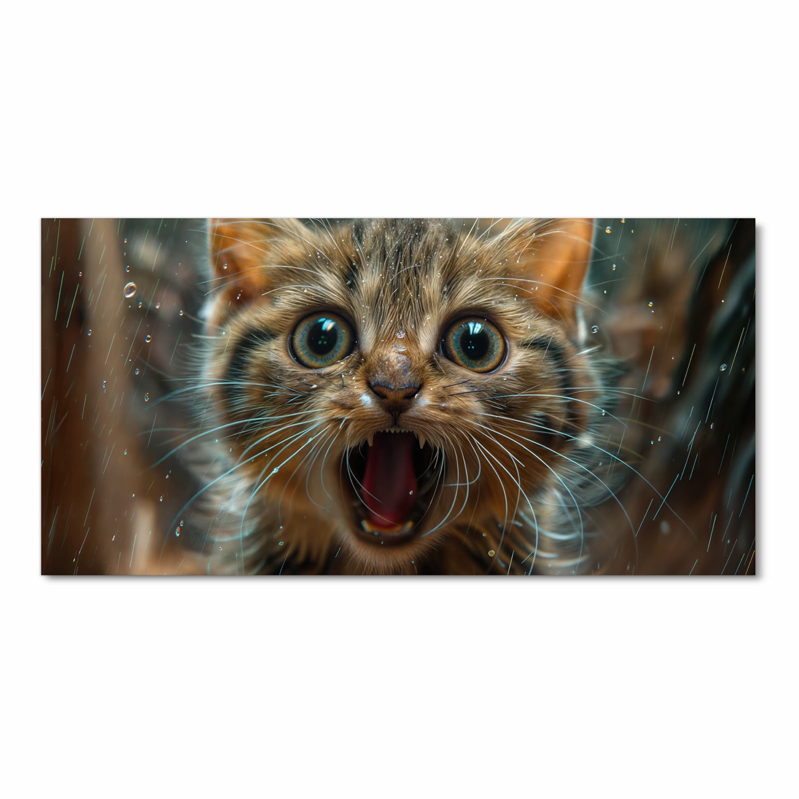 Geruchsneutraler waschbarer Küchenteppich mit Motiv Nasse Katze in Frontansicht