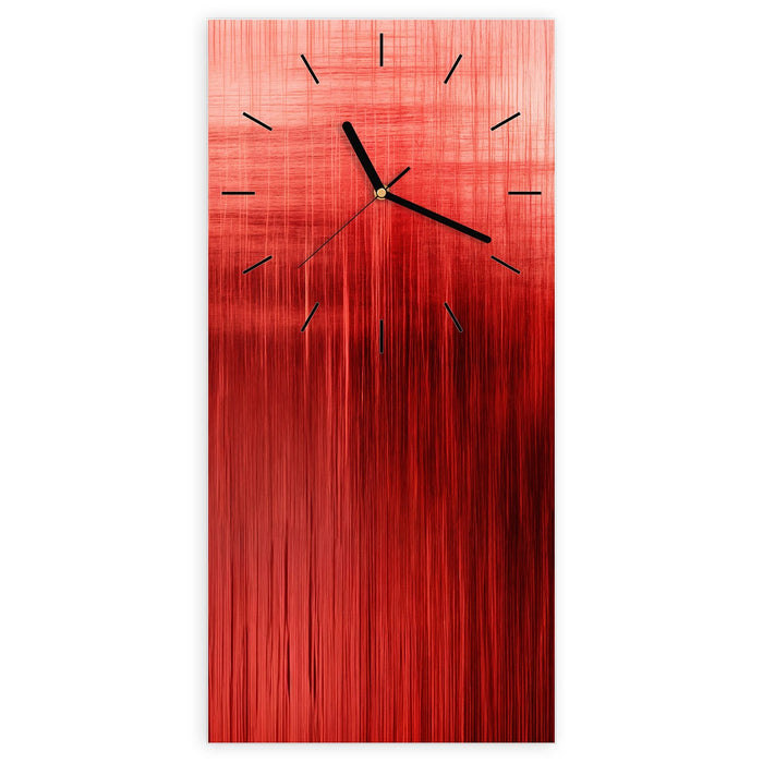 Wanduhr Rote Textur aus Glas – Hochformat 30 × 60 cm mit Ziffernblatt Linie