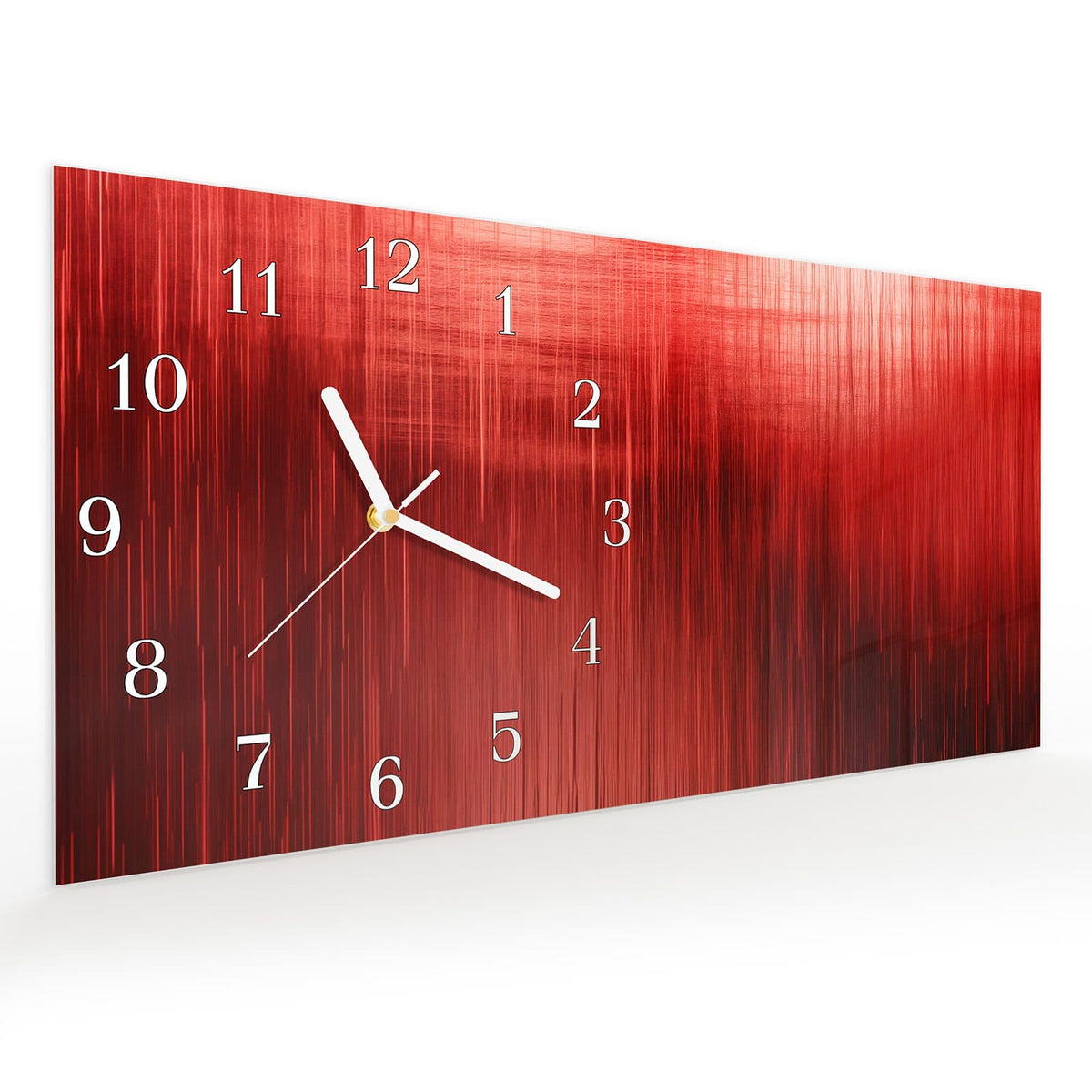 Vormontiert – mit Schwebeeffekt – Wanduhr Rote Textur aus Glas – Querformat 60 × 30 cm