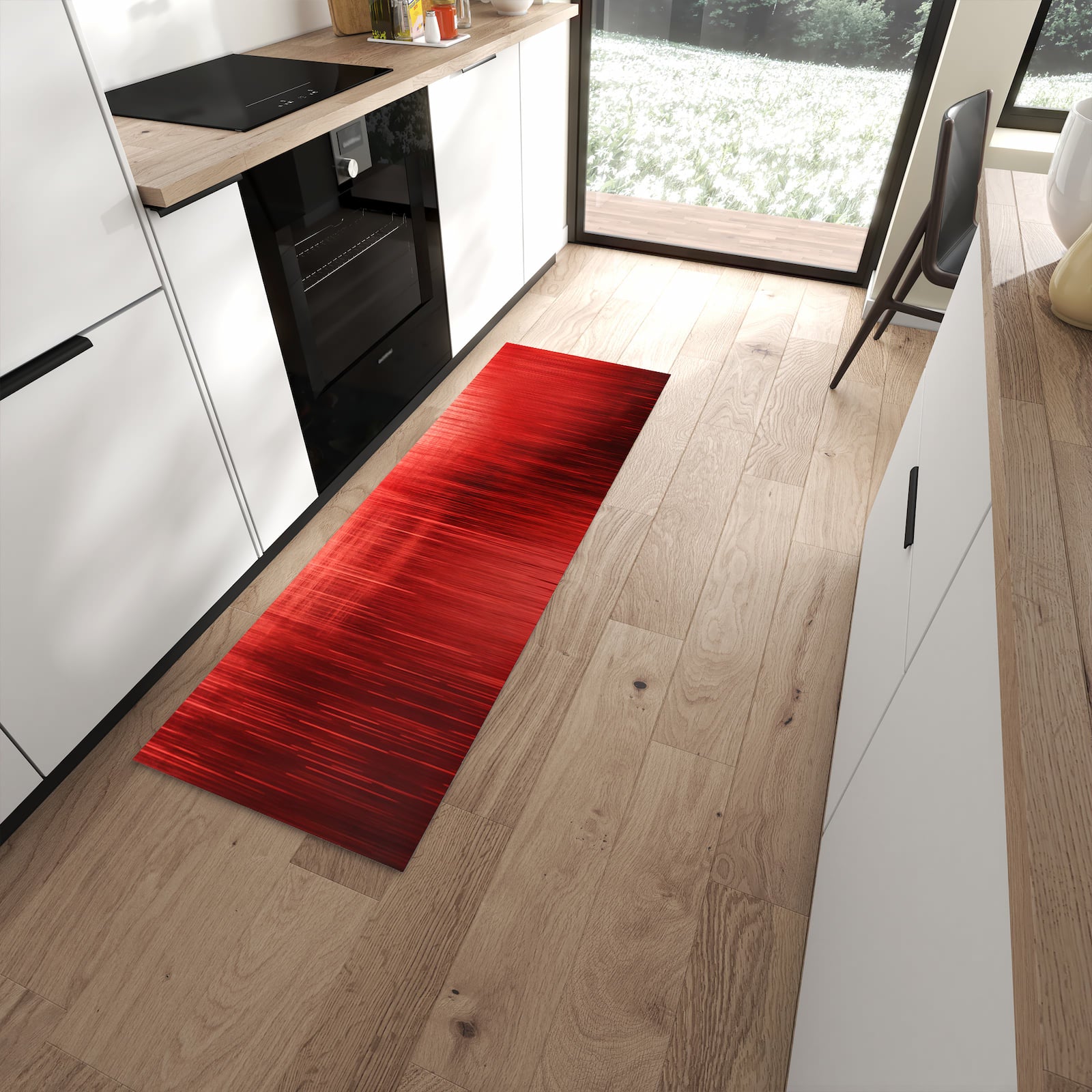 Wasserabweisender Küchenteppich mit Motiv Rote Textur in moderner Küche