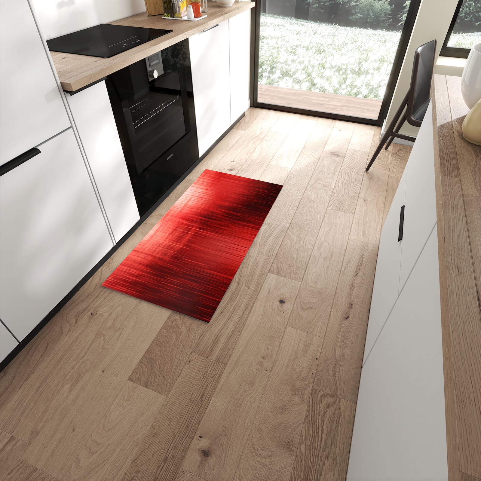 UV-beständiger abwaschbarer Küchenläufer mit Motiv Rote Textur in moderner Küche #grösse_60 x 120 cm