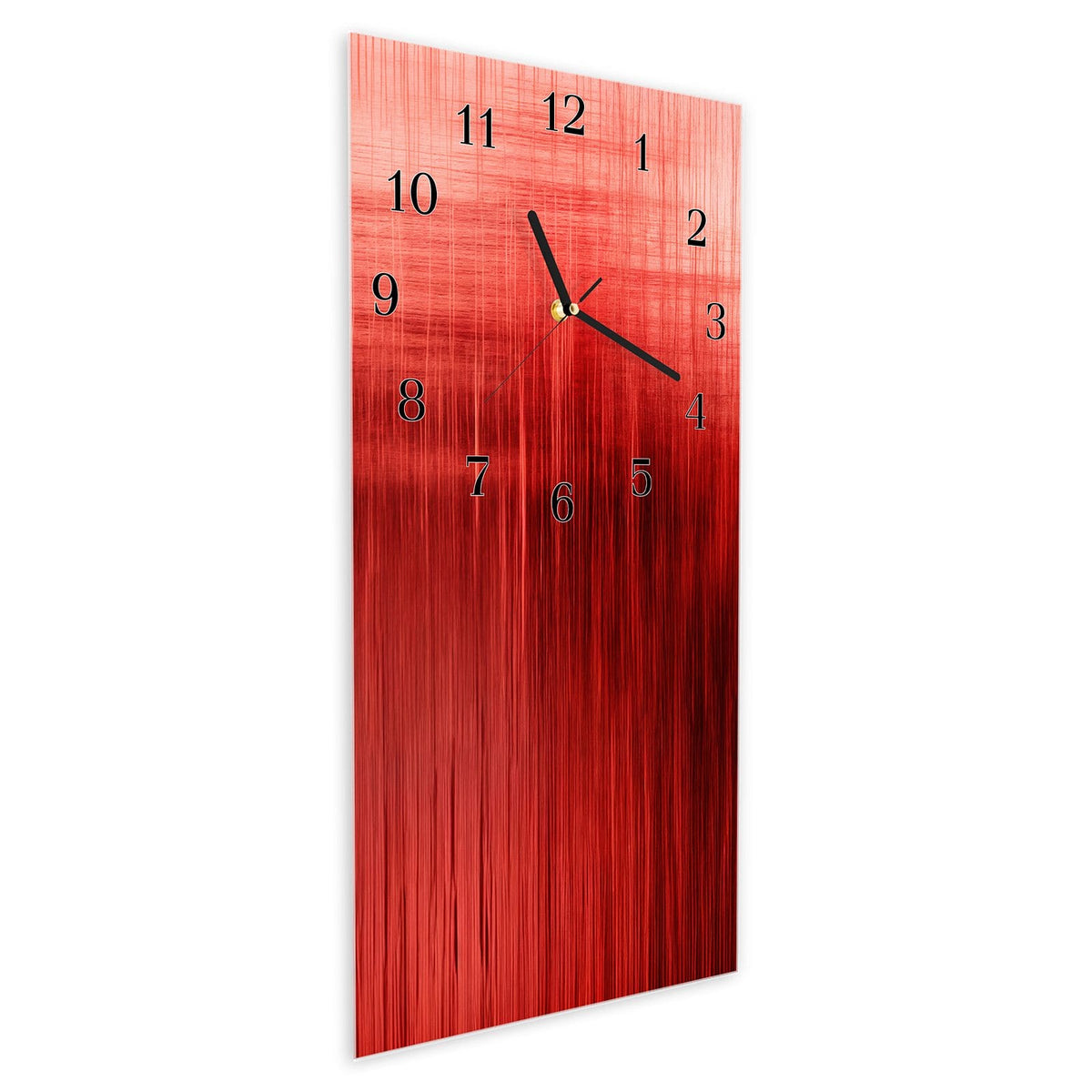 Vormontiert – mit Schwebeeffekt – Wanduhr Rote Textur aus Glas – Hochformat 30 × 60 cm