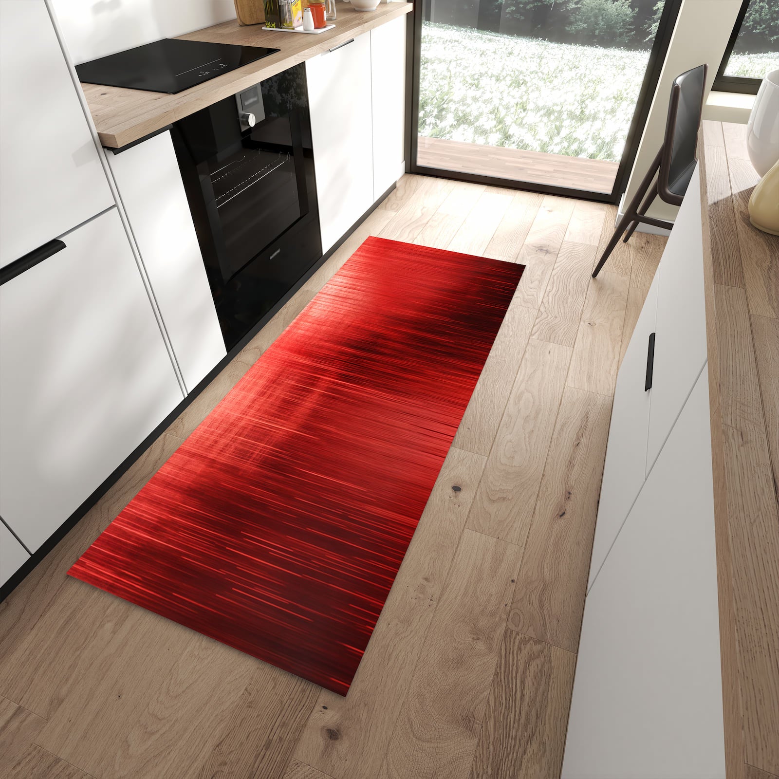 Flacher Küchenteppich mit Motiv Rote Textur in moderner Küche