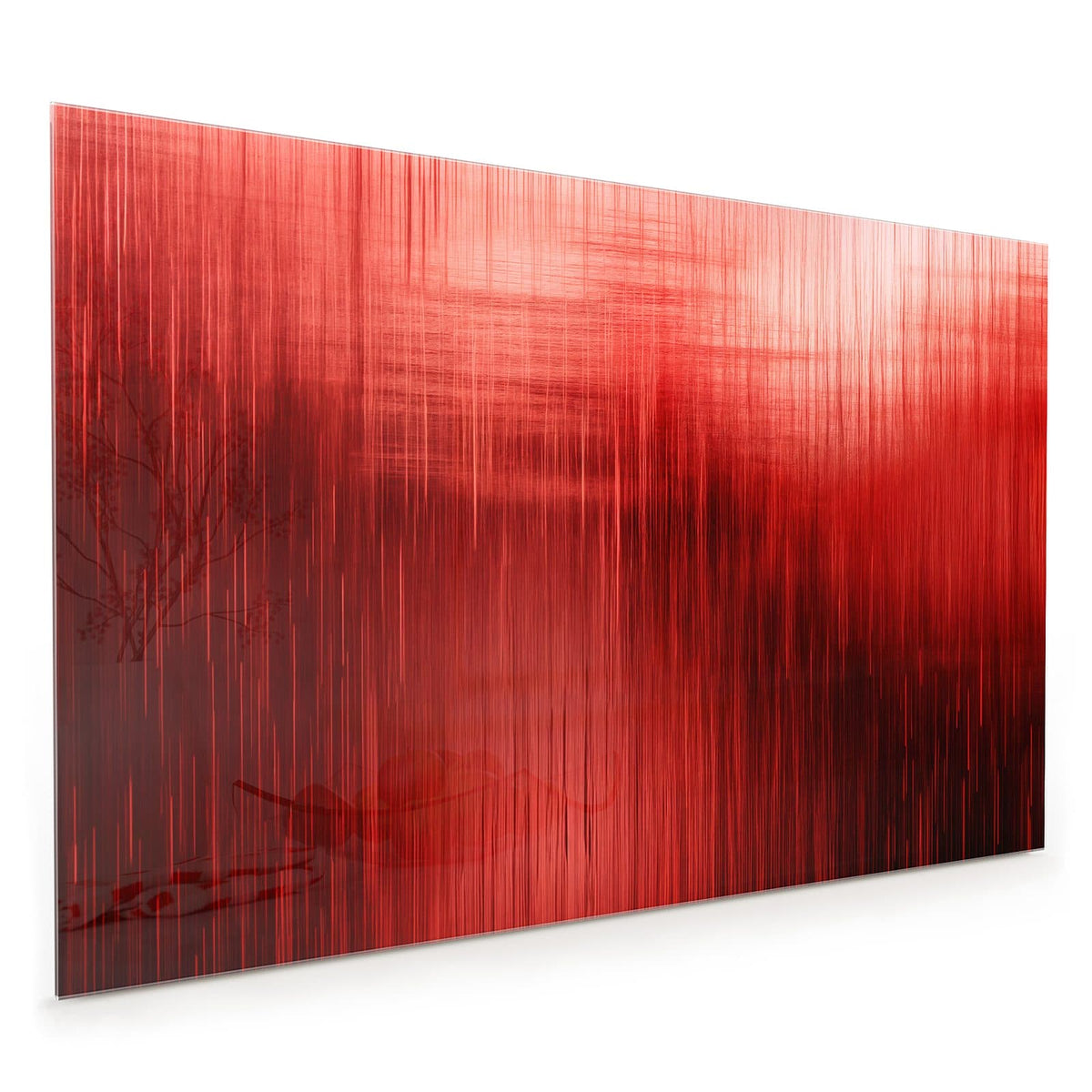 Küchenrückwand aus Glas im Hochformat mit Motiv Vertikale Linien in Rot: Feine senkrechte Streifen in Rot, oben hell, nach unten ins Dunkelrot verlaufend.