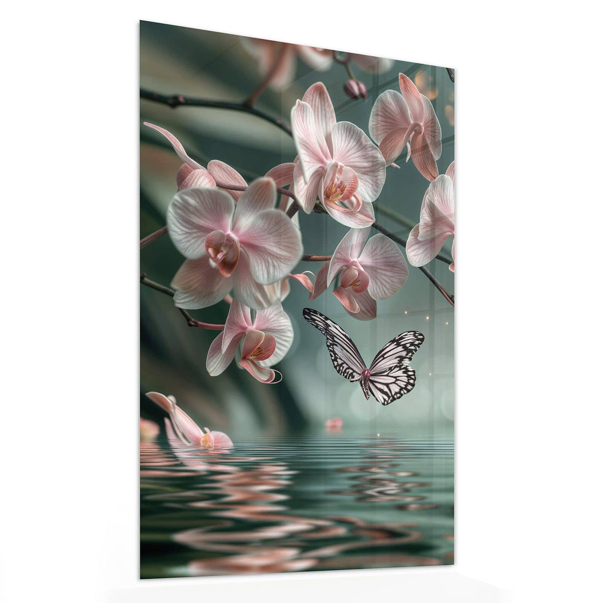 11 Größen – von 30 × 60 bis 60 × 150 cm – Wandbild - Orchidee am Wasser - Hochformat