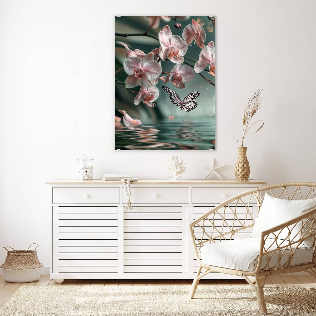 Aufhängung liegt bei – Motiv später wechselbar – Wandbild - Orchidee am Wasser - Hochformat