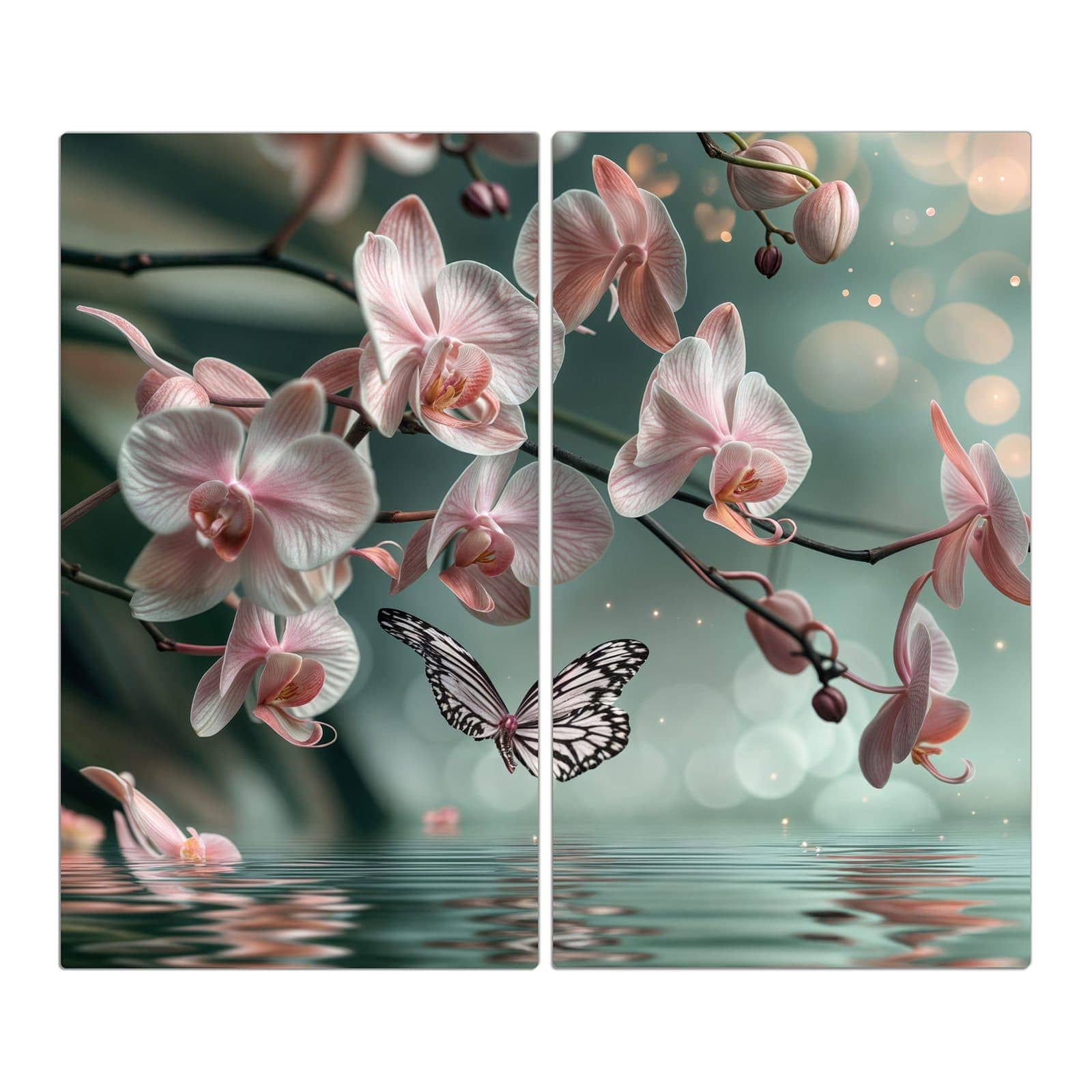 2-teilige Abdeckung für Herdplatten mit Orchideen Schmetterling-Motiv in der Frontansicht #grösse_2-Teilig (60x52cm)
